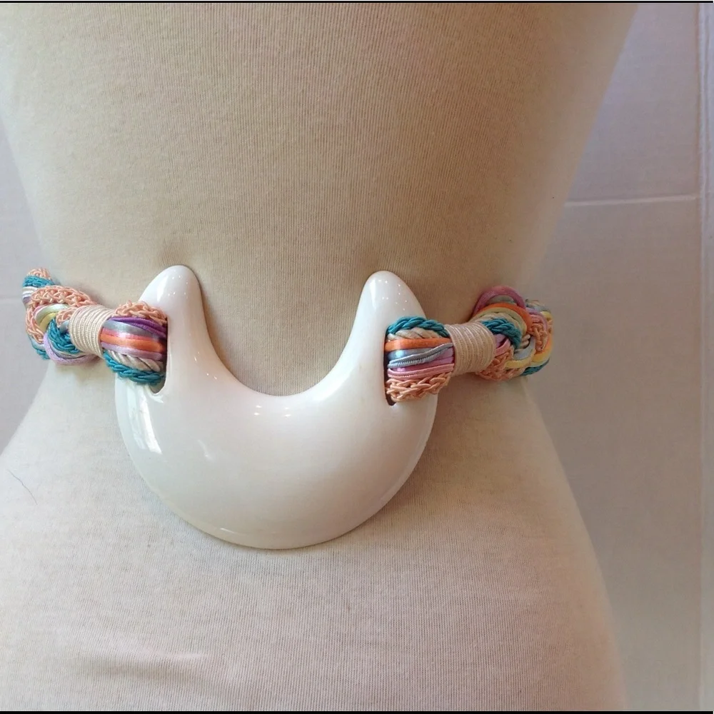 1980's Pastel Belt Braided Cording Ceramic Buckle